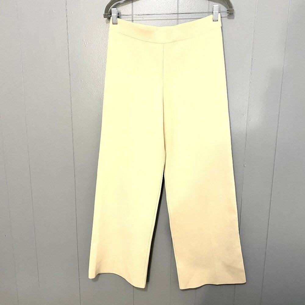 Zara Beige Straight Leg High Rise Pull On Minimalist Classic Knit Pants M